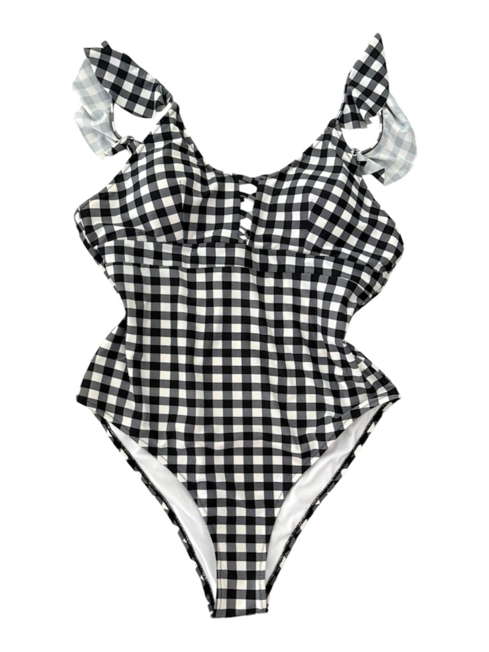 CUPSHE Black and White Gingham Checkered One Piece Ruffled Swimsuit